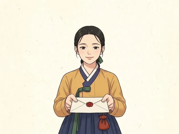 결이 도장으로 봉한 편지를 두 손으로 건네는 그림
